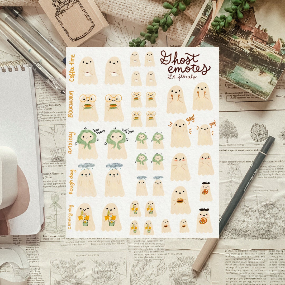 Ghost Emote Emotions Tracker Aesthetic Sticker Sheet for Planners and ...