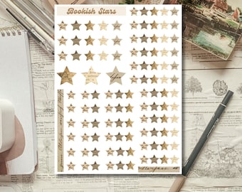 Book Page Star Ratings Sticker Sheet for Journals and planners deco sticker sheet for planning, aesthetic cottagecore sticker sheet, planner