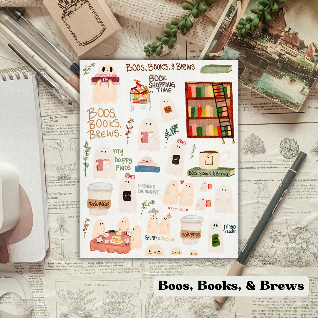 Boos, Books and Brews Aesthetic Sticker Sheet for Planners and Journals ...