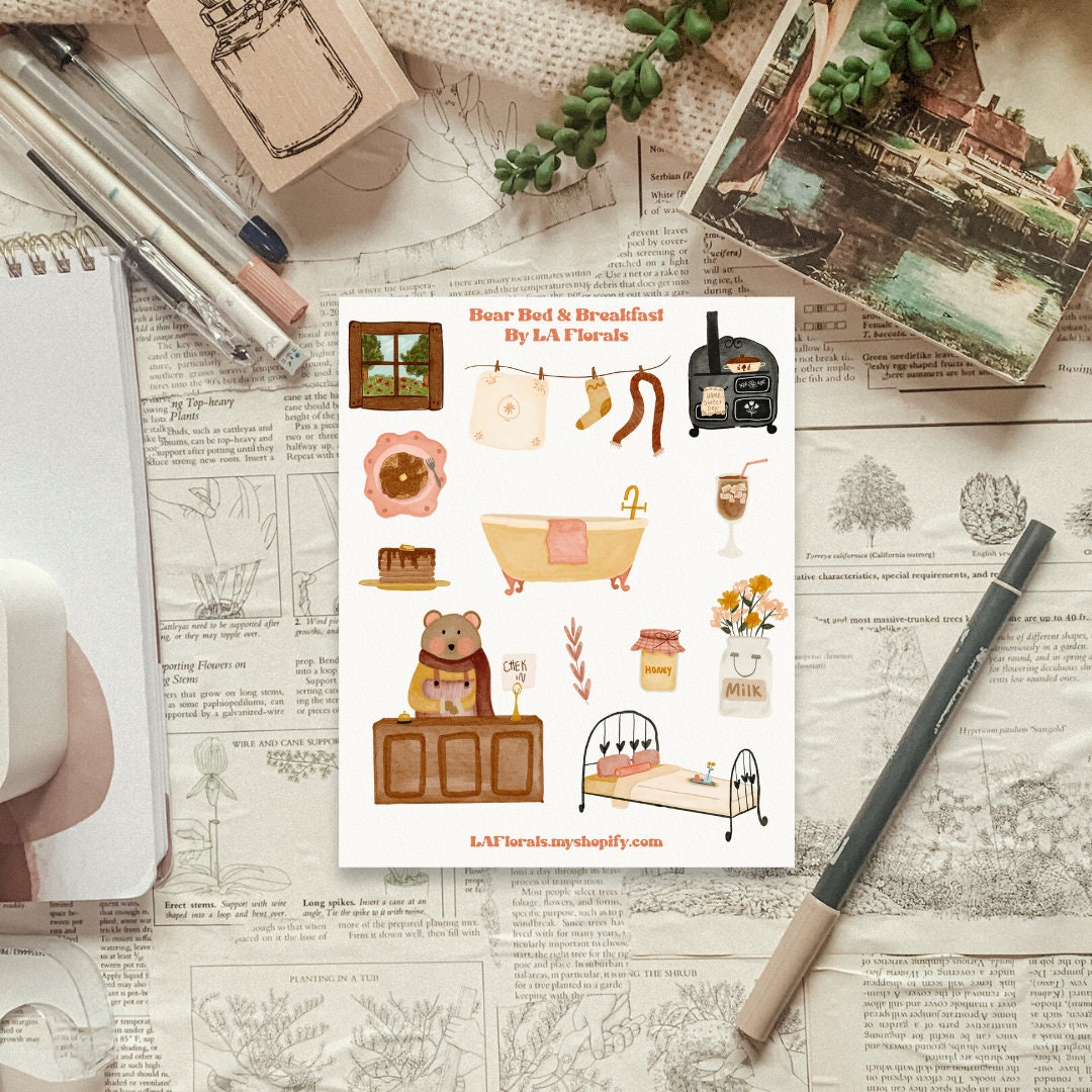 Sticker Sheet - Bear and Breakfast Cottagecore Sheet for Journals and ...