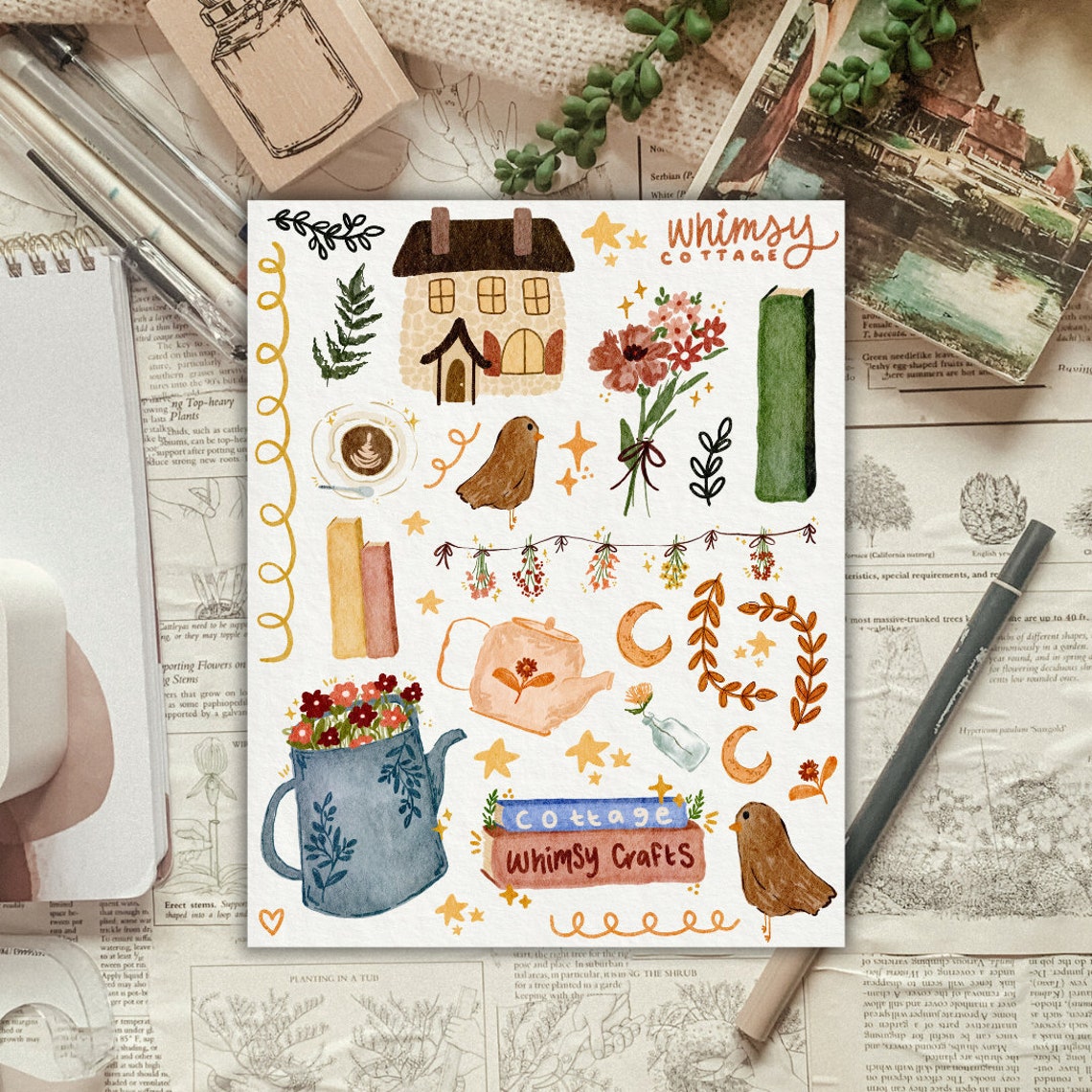 Whimsy Notebook Deco Whimsy Cottage Sticker Sheet for Journals and Planners Deco Sticker ...