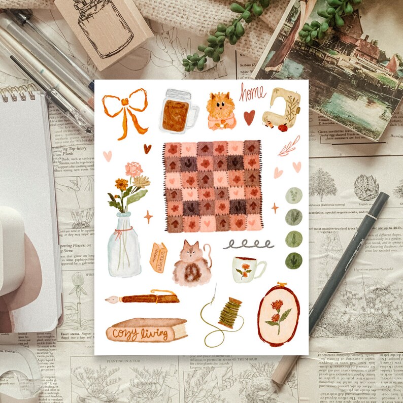 Home Cozy Vibes Aesthetic Cottagecore Sticker Sheet for Planners and ...