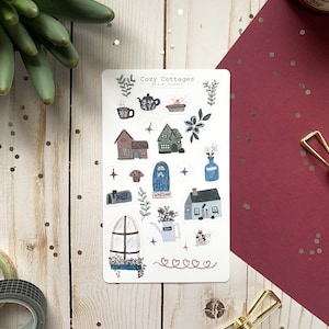 Cozy cottagecore aesthetic sticker sheet, planner stickers, scrapbook stickers, bullet journal stickers, flower stickers, scrapbook supplies