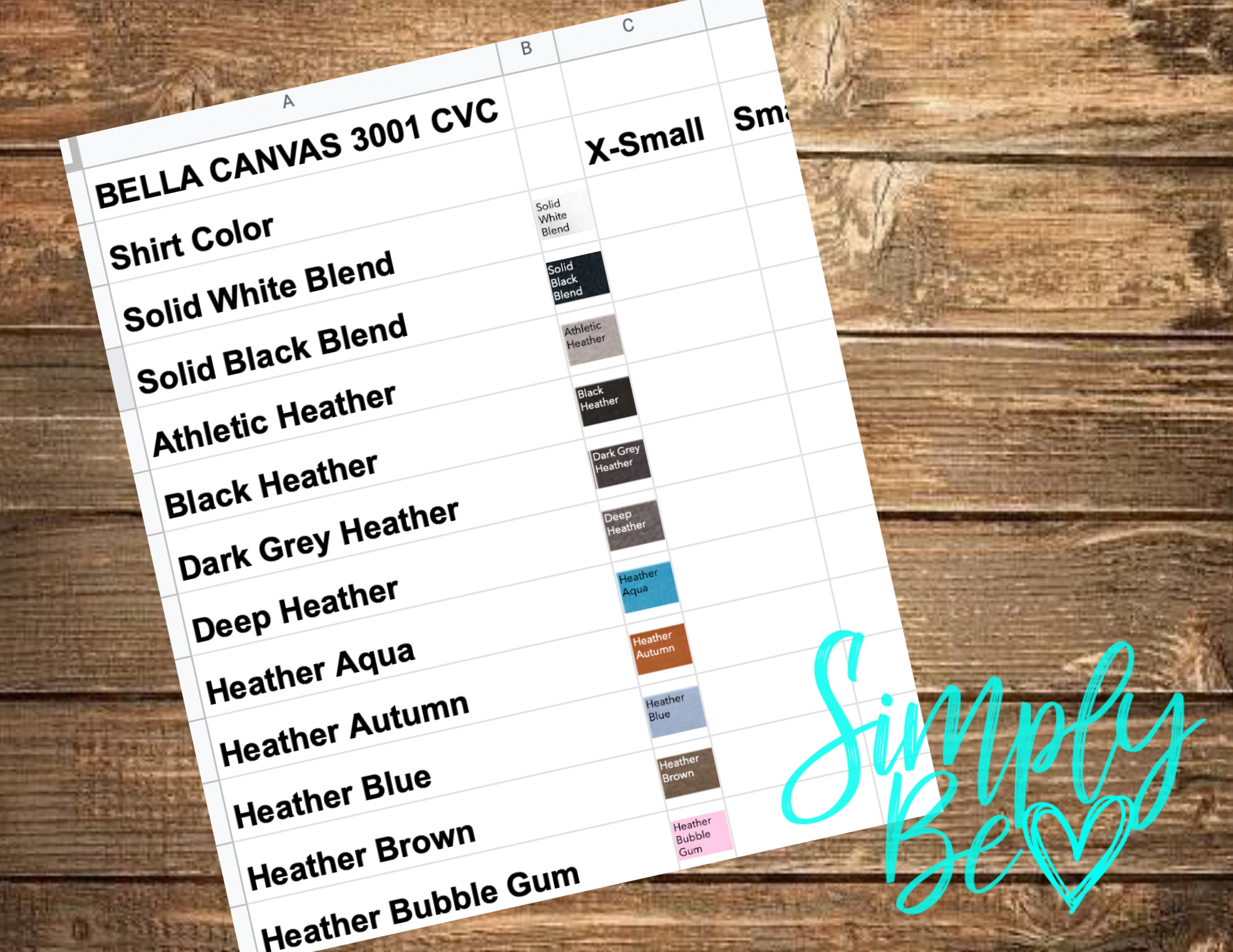 Download Bella Canvas 3001 Cvc Color Chart Order Form Pdf Excel Etsy
