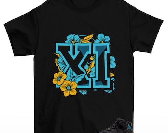 Floral 11 Sneaker Shirt Black to Match Jordan 11 Gamma