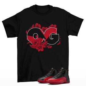 OG Floral Sneaker Shirt Black to Match Jordan 12 Retro Flu Game