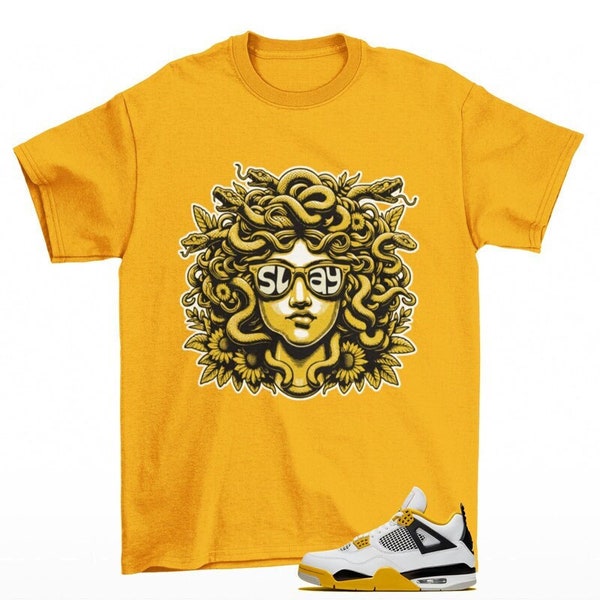 Slay Jordan 4 Vivid Sulfur Woman's Sneaker Matching Tee Shirt Yellow
