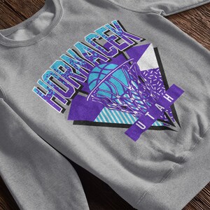 Bluza z okrągłym dekoltem Utah Basketball z lat 90. z nadrukiem Hornacek