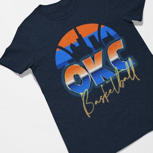 Oklahoma City Basketball Retro Chrome Skyline Tee Shirt
