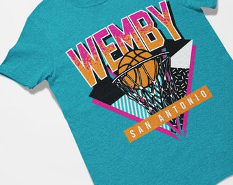 Wemby San Antonio Basketball Retro Tee Shirt Blue