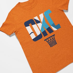Oklahoma City Basketball OKC Retro Sports Letters Tee Shirt Orange
