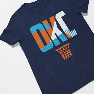 Oklahoma City Basketball OKC Retro Sports Letters Tee Shirt Navy