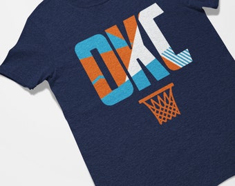 Oklahoma City Basketball OKC Retro Sports Letters Tee Shirt Navy
