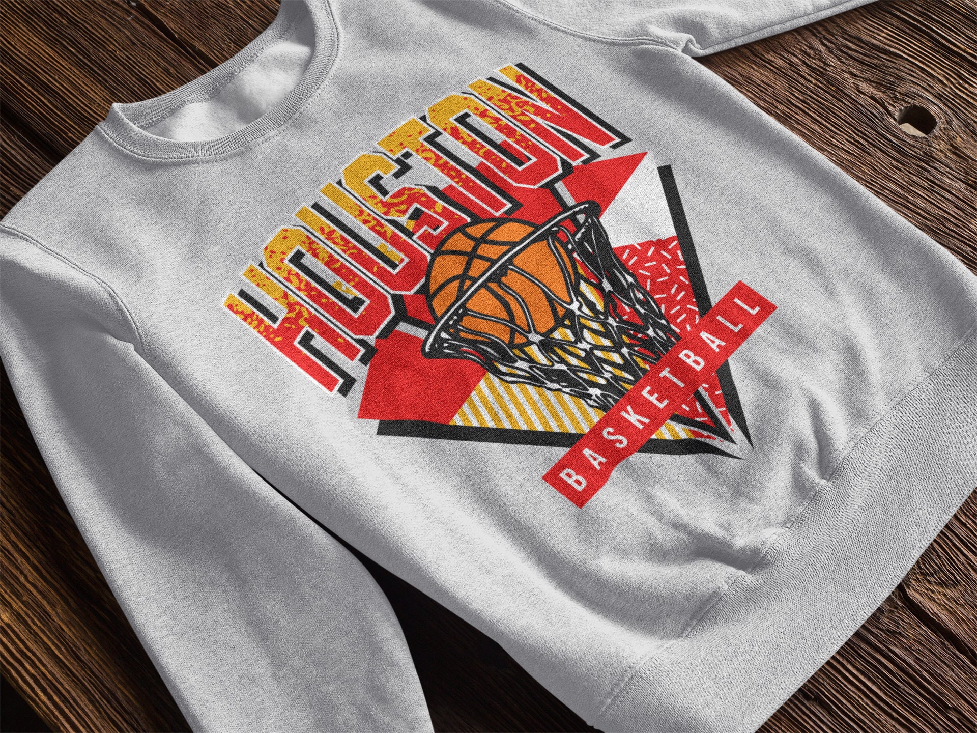 CustomCat Houston Rockets Retro 90's NBA Crewneck Sweatshirt White / L