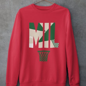 Milwaukee Basketball Retro Sports Letters Red Crewneck Sweatshirt
