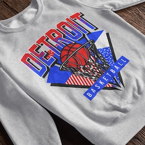 Detroit Basketball 90s Throwback Crewneck Unisex Sweatshirt