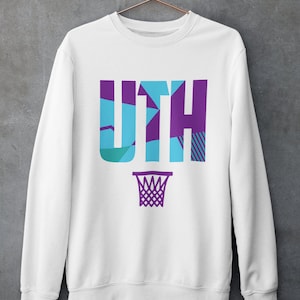 Bluza Utah Basketball Retro Sports Letters Biała z okrągłym dekoltem