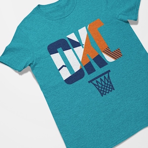 Oklahoma City Basketball OKC Retro Sports Letters Tee Shirt Teal