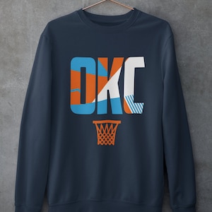 Oklahoma City Basketball Retro Sports Letters Crewneck Sweatshirt Blue