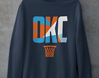 Oklahoma City Basketball Retro Sports Letters Crewneck Sweatshirt Blue