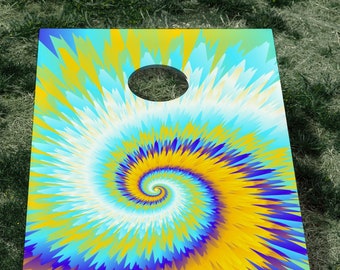 Yellow and Blue Tie Dye Cornhole Board Wrap