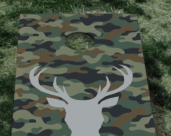 Camo Deer Cornhole Board Wrap