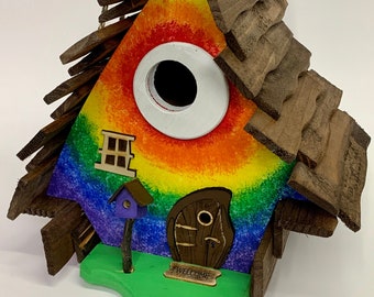 Tie-dye Crooked Birdhouse /Original creator/Bird house /Handmade /Bird houses /Birdhouses /Garden Art /Home Decor /Whimsical / Family Owned