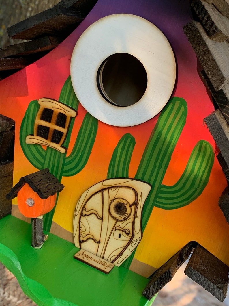 Cactus Southwest Sunset Birdhouse / Original Creator / Southwest / Sunset / Handmade / Family Owned / USA made / Garden Art / Home Decor image 2