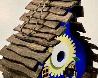 Blue Floral Gourd / original creator /Wooden Birdhouse/Handmade/Birdhouses /USA made /Garden Art/Bird house/Whimsical/Home Decor