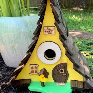 A-frame yellow Rustic Birdhouse / Whimsical Birdhouse / Birdhouse / Garden Art / Home Decor / Handmade Birdhouse / USA made