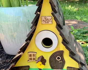 A-frame yellow Rustic Birdhouse / Whimsical Birdhouse / Birdhouse / Garden Art / Home Decor / Handmade Birdhouse / USA made