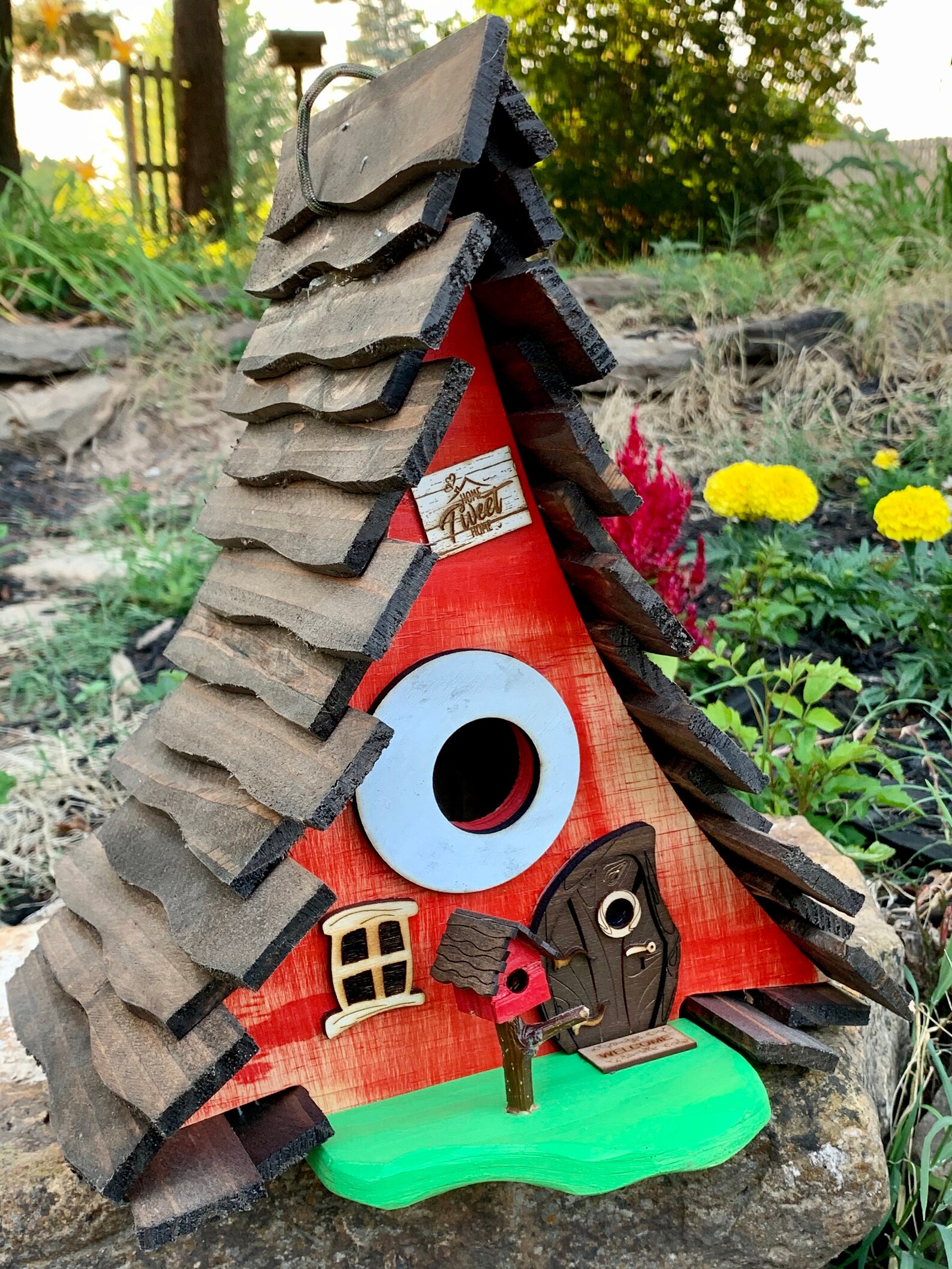 Red Rustic Aframe Birdhouse/ Handmade Birdhouse / Whimsical Etsy