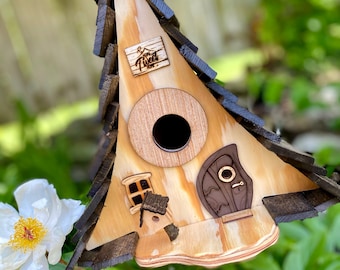 Natural A-frame Birdhouse / Curvy Birdies / Handmade Birdhouse / Whimsical Birdhouse /Garden Art / Home Decor / USA made