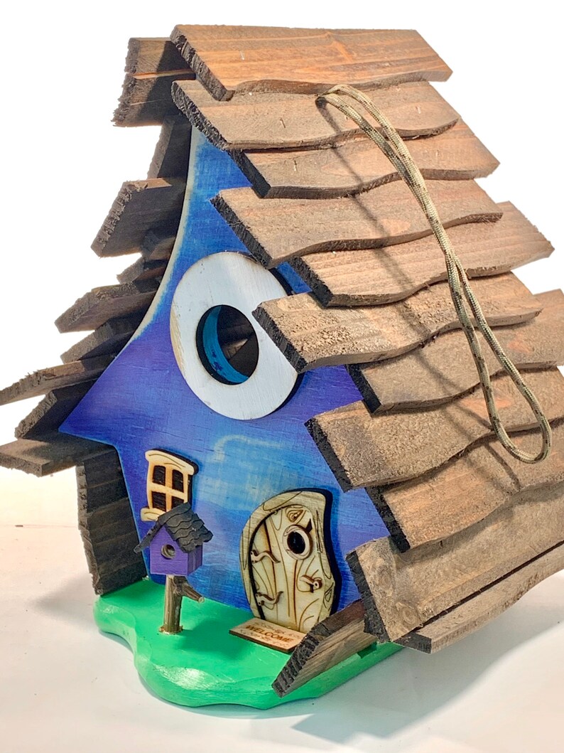 Crooked Bluepurple Rustic Bird House /whimsical Birdhouse Etsy