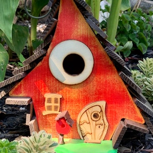 Sunshine Crooked House Birdhouse / Red Birdhouse / Yellow Birdhouse / Whimsical Birdhouse / USA made / Family Owned / Garden Art /Home Decor