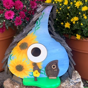 Sunflower Glow Gourd Birdhouse / Sunflower Birdhouse / whimsical / Sunflower / Garden Art / Home Decor / USA made / Family Business /