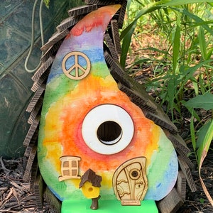 Watercolor Tie-dye whimsical birdhouse /Original creator / Bird house /Handmade /Birdhouses  /Garden Art /Home Decor / USA made / Family Own