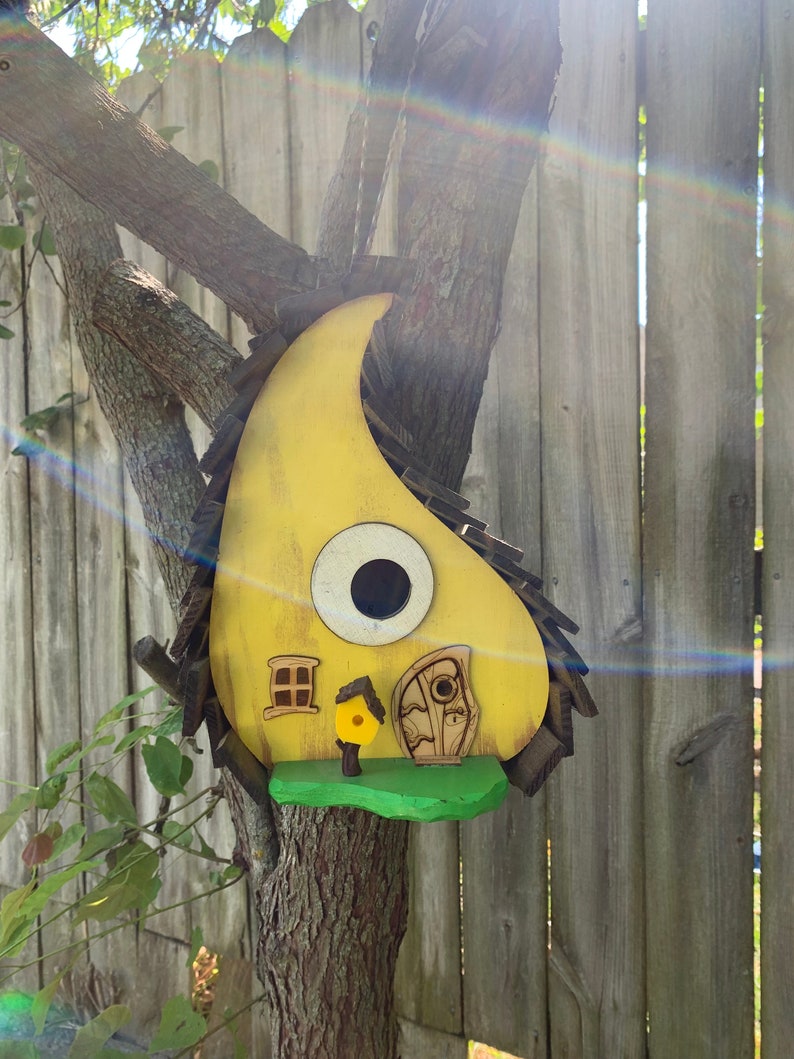 Yellow Rustic Drop Birdhouse / Oroginal Creator / Fun Birdhouse / Whimsical Birdhouse / Garden Art / Home Decor / American Made / Handmade image 6