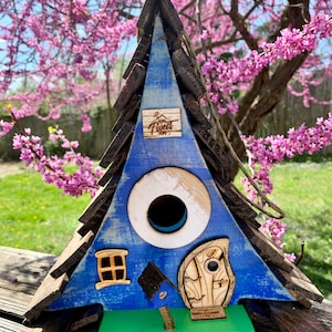 A-frame Blue Rustic Birdhouse / Whimsical birdhouse / Birdhouse / Garden Art / Handmade Birdhouse / Home Decor / USA Made / Original creator