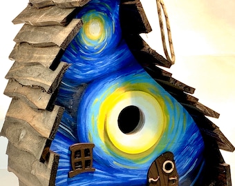 Starry Night Birdhouse /Handmade /Garden Art /Bird house /Birdhouses /Bird houses /Whimsical /Home Decor