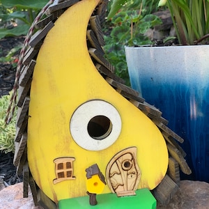 Yellow Rustic Drop Birdhouse / Oroginal Creator / Fun Birdhouse / Whimsical Birdhouse / Garden Art / Home Decor / American Made / Handmade image 1