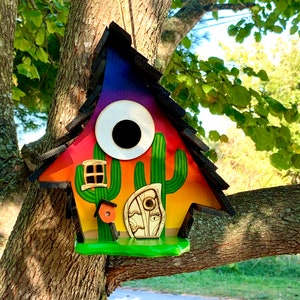 Handmade Cactus Birdhouse: Southwest Sunset Garden Art