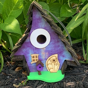 Crooked Blue-purple Rustic Bird house /Original Creator / Whimsical Birdhouse /Garden Art /Handmade Birdhouse /Home Decor / USA made