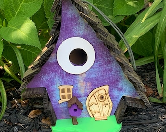 Crooked Blue-purple Rustic Bird house /Original Creator / Whimsical Birdhouse /Garden Art /Handmade Birdhouse /Home Decor / USA made