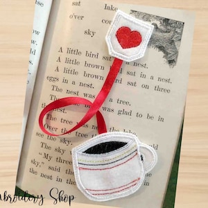 Bookmarker  tea Cup Applique ITH -Machine Embroidery Design,Embroidery Patterns,Embroidery Files, Machine Embroidery, Instant Download