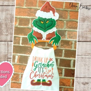 The Grinch Dish Cloth Hanger ITH Machine Embroidery Design, Embroidery Patterns, Embroidery Files, Machine Embroidery,Instant Downloa