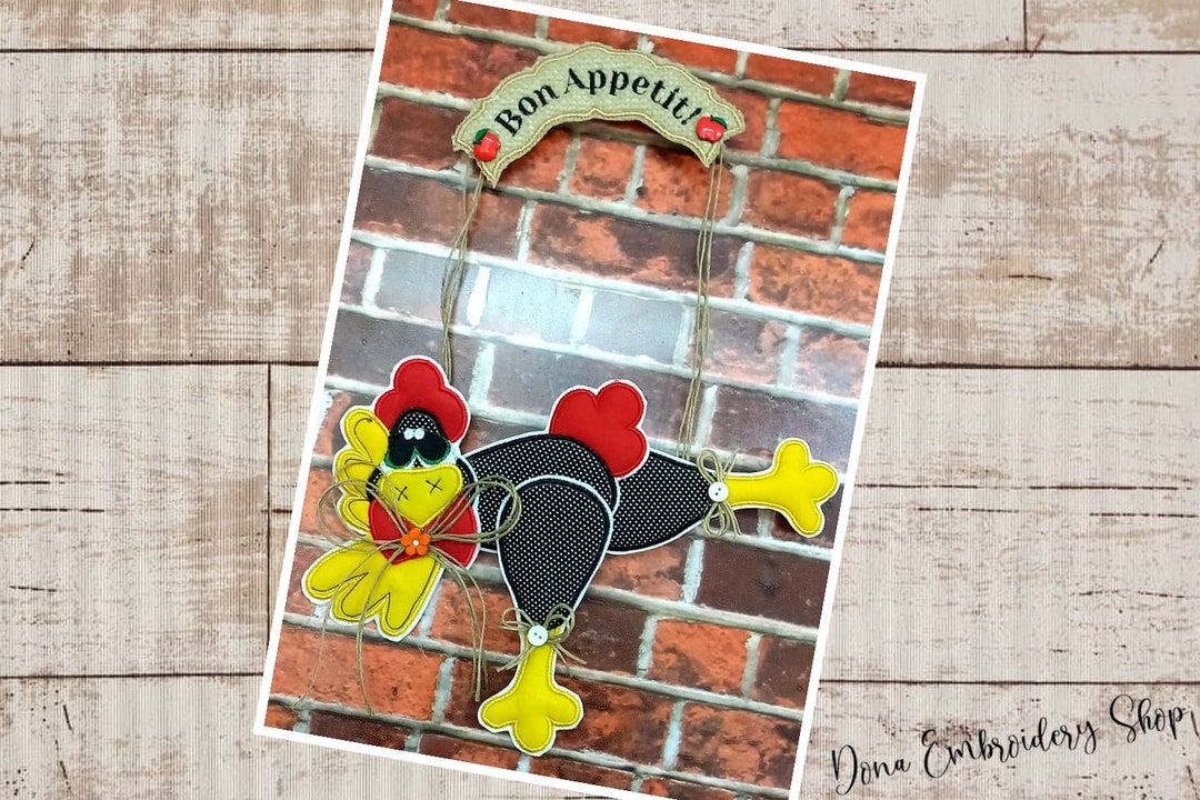 Bon Appetit Chicken Ornament ITH Machine Embroidery Design