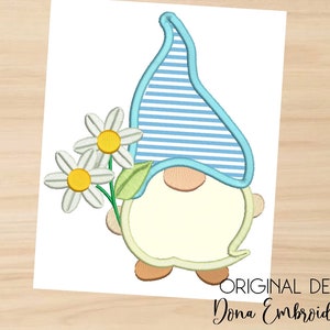 Spring  Gnome  Applique embroidery design  -Gnome Machine Embroidery Design, Embroidery Patterns, Embroidery Files, Instant Download