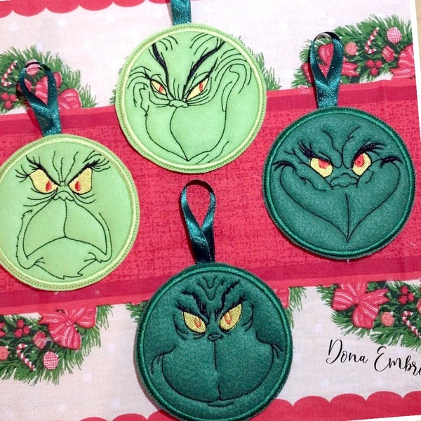 The Grinch tree ornaments ITH Machine Embroidery Design, Embroidery Files, Machine Embroidery,Instant Download.In THe Hoop