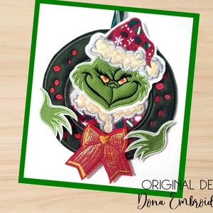 The Grinch wreath ITH Machine Embroidery Design, Embroidery Patterns, Embroidery Files, Machine Embroidery,Instant Download.In THe Hoop